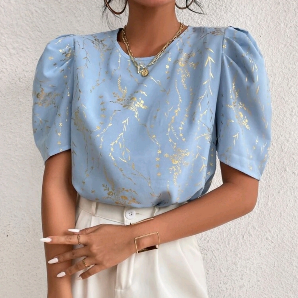 Baby Blue and Gold shirt short sleeve great  for any occasion great material